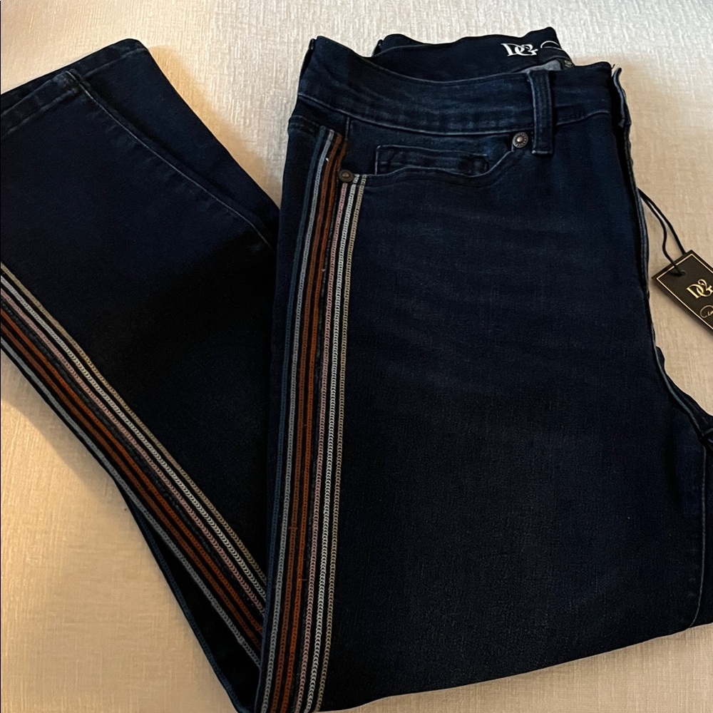 DG2 by Diane Gilman Navy Jeans with Colorful Side Stripes